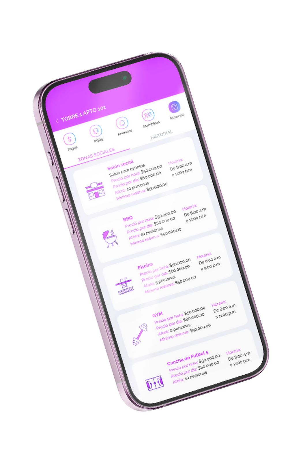 App móvil CODI para reservas de zonas sociales